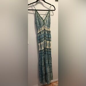 Bohemian Blue and Cream Maxi Dress